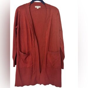 Zenana Outfitters Long Open-Front Pocket Cardigan - Rust Size M